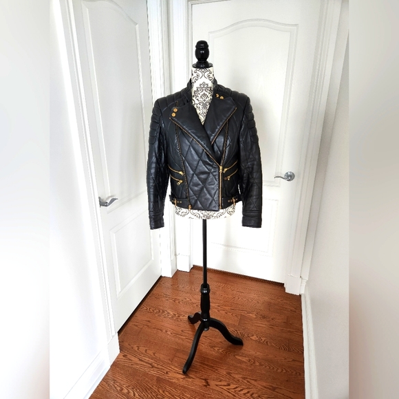 Black Quilted Real Leather Jacket Size M - Picture 3 of 11